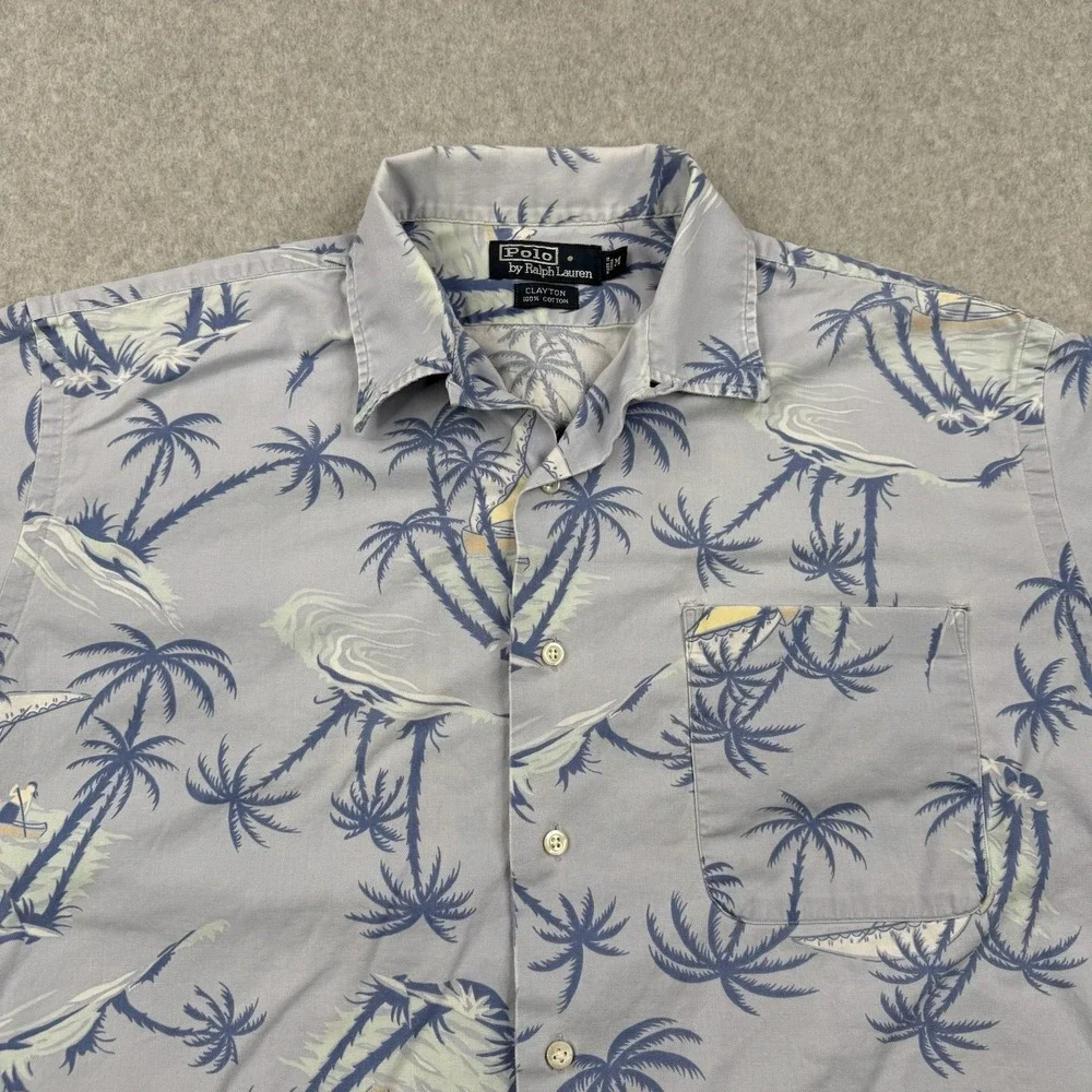Vintage Polo Ralph Lauren Shirt Mens Medium Blue Floral Clayton Loop Collar Camp
